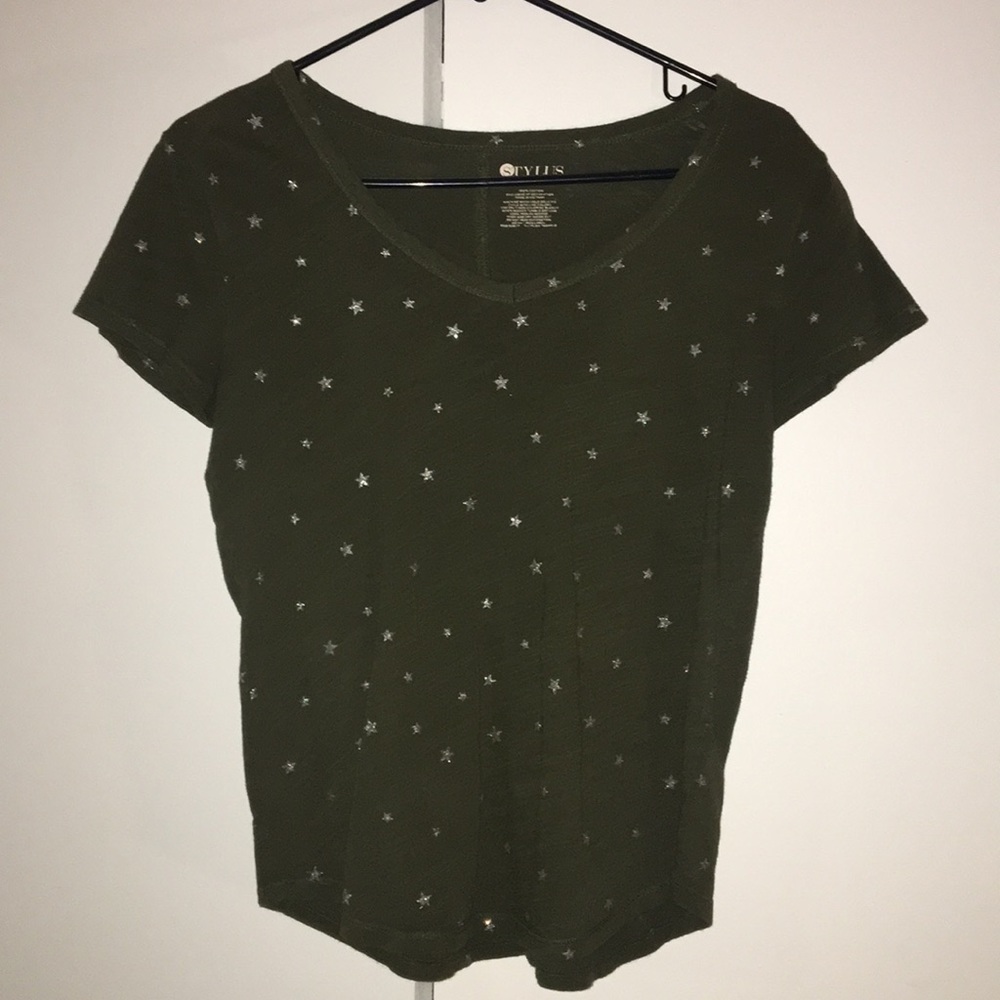 Dark Green Tee with Sparkly Stars